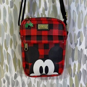 Disney Christmas Mickey Red and Black Checkered Crossbody Bag